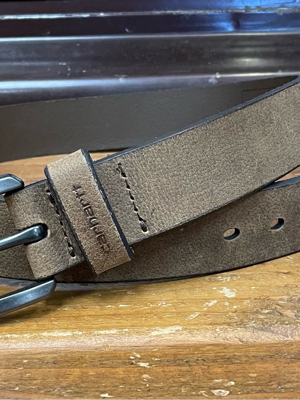 All Saints Men's Taupe Leather Belt with Matte Black Buckle